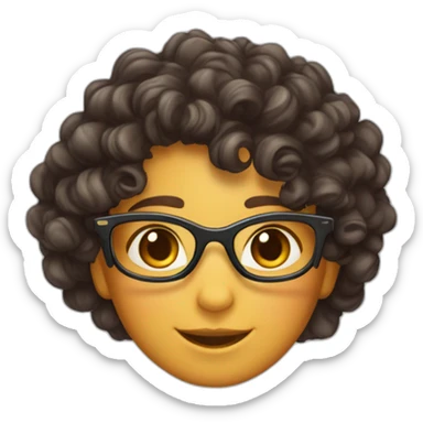 Spanish skin #8f6354 color, hair curly long with gradient from #382b26 to #876c55, has glasses with rectangular shape, has tortoiseshell cat ears, and is happy sticker