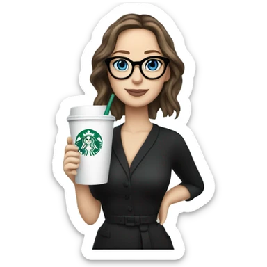 Photo of Brunette Jennifer Lawrence wearing black glasses and blue eyes drinking Starbucks  sticker