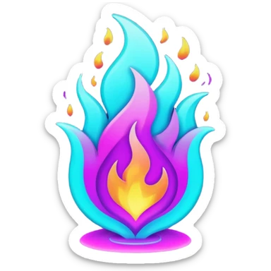 futuristic glowing neon flame, purple and cyan energy glow, dark background sticker