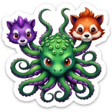 Dragon and a purple octopus 
 and a red panda  sticker
