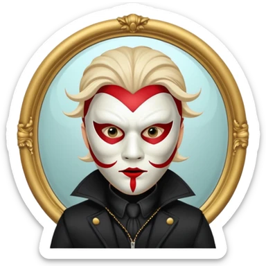 Spooky killer on mask on fancy mirror behind man sticker