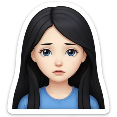 pale girl with long black hair, teary eyes sticker