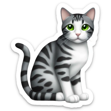 black/grey/white tabby cat with green eyes sitting sticker