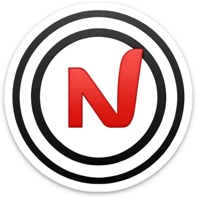 Círculo totalmente negro, adentro del círculo un símbolo de encendido y apagado en color blanco y una letra N en color rojo sticker