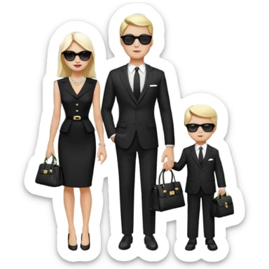 Create a scene of a rich adult family with Ravza Tulip in a black and white dress holding a Birkin handbag and Justin James in a sharp business suit with sunglasses on his head, standing with their children in front of their mansion with luxury cars, showing elegance and wealth sticker