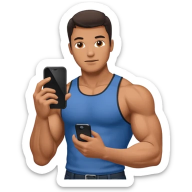 Mec musclé avec un téléphone dans les mains qui navigue sur so téléphone sticker