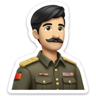 a guy with a small mustache in german army clothes, with one arm up, and a black hair undercut, rising his arm sticker