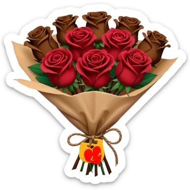 Bouquet of the darkest  brown roses in a paper package covered sticker