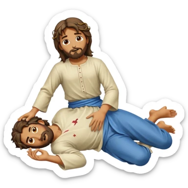 fullbody Jesus apostle in prone pose, alternate hairstyle, clear prone position, full body visible, apple emoji style sticker