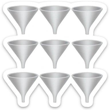 Create a sales funnel image with stacked layers in an emoji style, using simple, rounded shapes, without color or text. Include a Euro symbol (€) on each layer. The funnel should taper from top to bottom, each section showing a basic emoji-like design. sticker