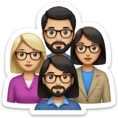 A man with hair and glasses a woman with long brown hair a man with a beard and a woman with a blonde bob sticker