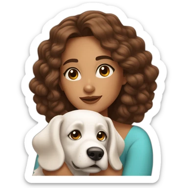 young moroccan woman with brown eyes long curling hair and à white dog on her lap sticker