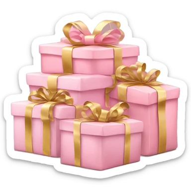 Pile of Christmas gifts wrapped in pastel pink with gold ribbons  sticker
