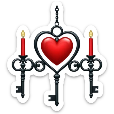 red heart with a gothic key, velvet ribbon, and chandelier, dark romance sticker