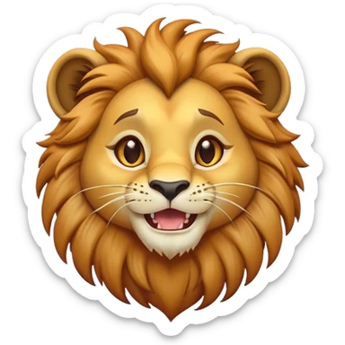 Cinematic Comical Lion Cub Portrait Emoji, Head tilted dramatically with an exaggeratedly amused expression, featuring a striking tawny Fur with a flamboyant mane and wide, expressive amber eyes filled with playful disbelief, Simplified yet hilariously expressive features, highly detailed, glowing with a slightly sassy glow, high shine, dramatic yet playful, stylized with an air of cheeky jungle mischief, bright and endearing, soft glowing outline, capturing the essence of a spirited and over-the-top Lion Cub, so meme-worthy it feels like it could roar its way into internet fame instantly! sticker