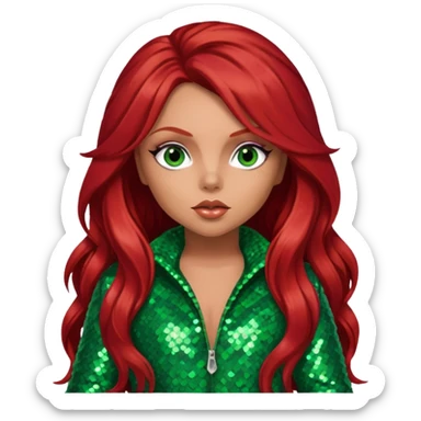 Jesy Nelson from Little Mix with long red hair, green sequin outfit sticker