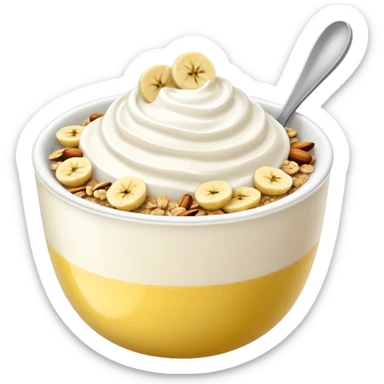 Crüsli-müsli, nøtter, bær, bananskiver, med Kefir-Biola-yoghurt i skål  sticker