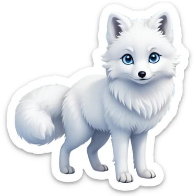 cinematic-arctic-fox-realistic-full-body-standing-emoji,-fluffy-tail-curled-slightly-around-its-white paws,-thick-pure-white-fur-blending-into-the-snowy-landscape,-head-tilted-dramatically,-bright-blue-eyes-glistening-with-intelligence,-simplified-yet-realistic-focused-features,-highly-detailed,-glowing-with-an-almost-sarcastic-glow expressive eyes sticker