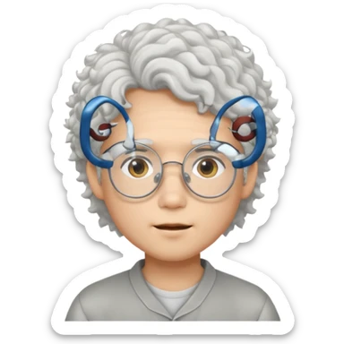 young asian boy with curly white hair and glasses sticker