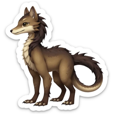 Brown and beige badass elegant wild beautiful natural cute badass epic exotic anthro modern furry 2-legged sergal-vernid-creature, full body, dark-brown-black-gradient pretty hair, with a long tufted tail, aesthetic, art by LiLaiRa, art by art by Falvie sticker
