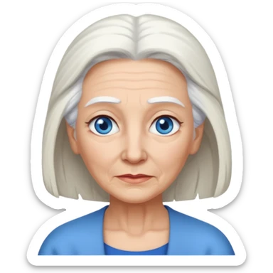 abuela con ojos azules, pelo blanco, tez blanca, con el pelo tomado, mas largo,  sticker
