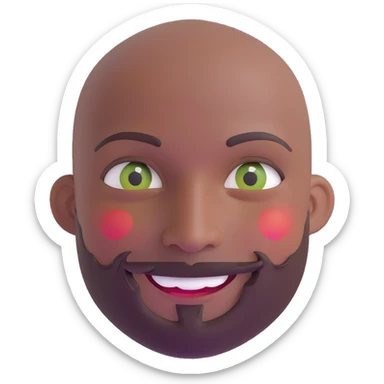 Oxumarê as a smiling 37-year-old bald man with very dark skin (2 shades darker), smooth oval head, indigenous facial features, mustache with circular beard only on chin (no hair on sides), a round mole on the right side below the lip, and a rainbow serpent wrapped around him, Memoji style sticker