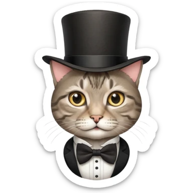 Grey tabby cat in top hat and bow tie sticker