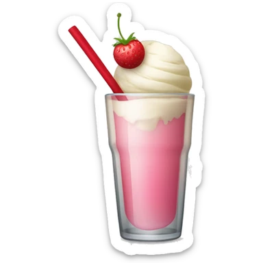 A drink served in a tall tumbler glass. It has one part grenadine at the base, pink white wine in the rest of the glass and white ice cream on the top of the glass. It has a red straw. No fruits. sticker