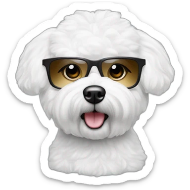 perro bichon maltés blanco y mujer piel blanca cabello largo y gafas sticker