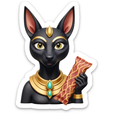  mean Short-eared Black fur beautiful female alien anubis statue posed biting on store-brand bacon packaging  sticker