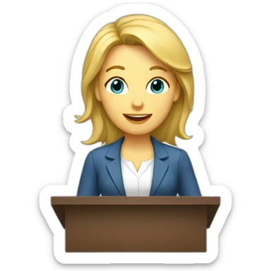 white woman presenting a slide sticker