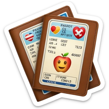 emoji of passport with protruding airline tickets, Apple emoji style, colors #173e12 and #c1a793, no text sticker