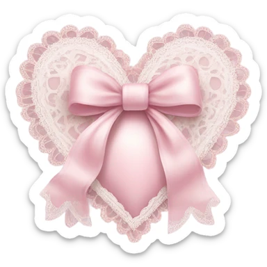 rococo Pastel pink heart with white bow with lace and frills  sticker
