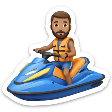 Dark tan male with beard on a blue jet ski no sunglasses sticker