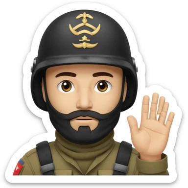 surrenders, depicts an Iraqi soldier from 1980, with a beard, in a helmet, a helmet without signs, with a balaclava, with sad eyes and raised hands sticker