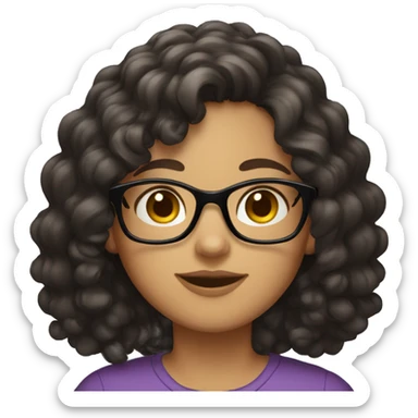 A curly dark-haired girl with medium length hair and glasses sticker