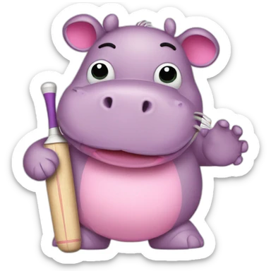 cute pink hippo holding a cricket bat sticker