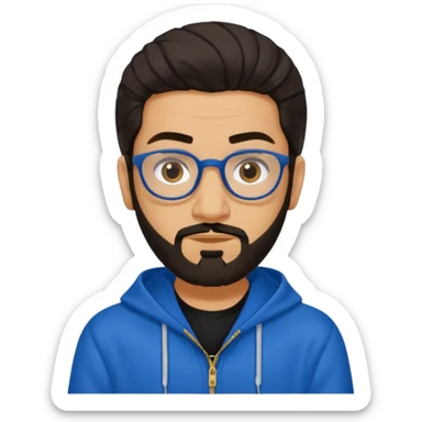 Hassan B from Ali G Indahouse with dark brown long hair and short beard, blue and black outfit sticker