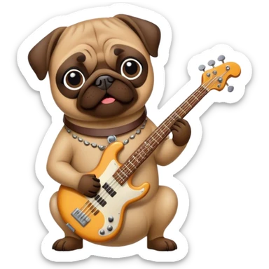 A funky pug dog with 70s bass guitar sticker