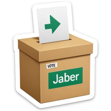 Vote box with 'Ja, aber' written on the front and paper entering the top slot sticker