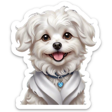 Cinematic Comical Wavy-Haired Maltese dog Portrait Emoji, Head tilted dramatically with an exaggeratedly amused or surprised expression, featuring a silky, wavy-haired white coat with a playful sheen, wide, expressive dark eyes filled with exaggerated disbelief, Simplified yet hilariously expressive features, highly detailed, glowing with a slightly sassy glow, high shine, dramatic yet playful, stylized with an air of cheeky charm, bright and endearing, soft glowing outline, capturing the essence of a spirited and over-the-top companion, so meme-worthy it feels like it could side-eye its way into internet fame instantly! sticker