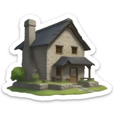 Stone cottage house with anime coming out the chimney  sticker