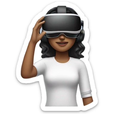 woman holding a single virtual reality controller and wearing headset sticker