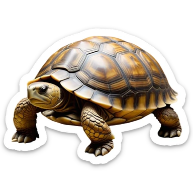 cinematic-tortoise-realistic-full-body-walking-emoji,-sturdy-domed-shell-in-rich-earthy-tones,-thick-scaled-legs-moving-slowly-but-deliberately,-wrinkled-wise-face-peering-ahead-with-calm-determination,-small-dark-eyes-reflecting-centuries-of-patience,-textured-leathery-skin-contrasting-with-the-hardness-of-its-shell,-simplified-yet-realistic-focused-features,-highly-detailed,-glowing-with-an-ancient-earthy-warmth sticker