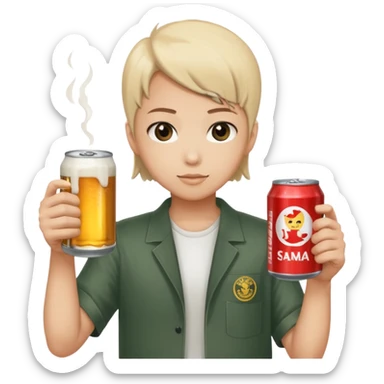 Un renard style manga qui tien une bierre marqué pmu sama sticker