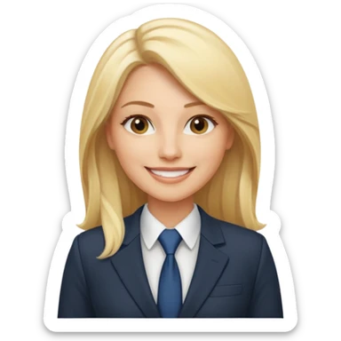 blonde female CEO in her thirties, long hair, smiling, professional attire sticker
