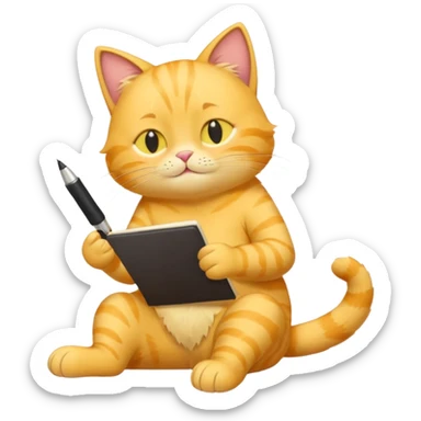 cute yellow lazy cat with full body with note and pen and no clothes sticker