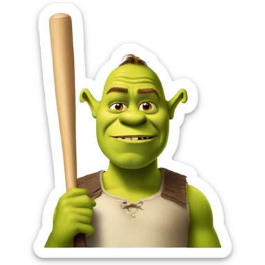 Shrek with a cricket bat sticker