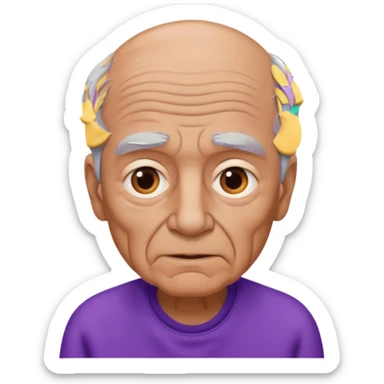 Abuelo hombre con ropa morada, ojos cafés, muchas arrugas sticker