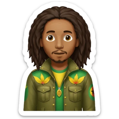Bob Marley with long dark brown hair, olive sequin outfit sticker